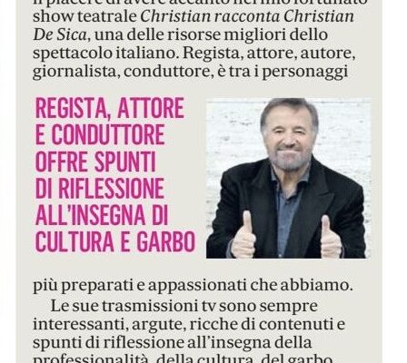 Christian De Sica su l'agenda Weekend de Il Messaggero