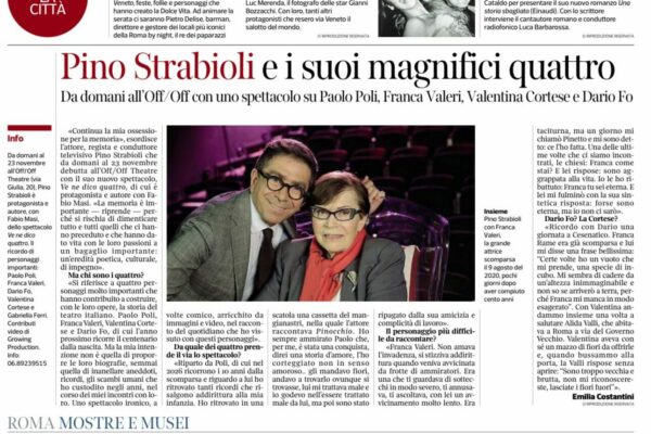 Corriere della Sera, Roma - 18 novembre 2025 - Pino Strabioli, venedico quattro